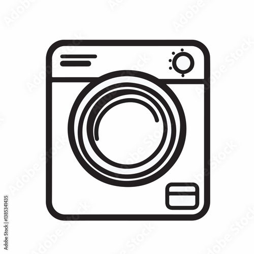 Appliance illustration depicts laundering activity in isolated white scene graphic