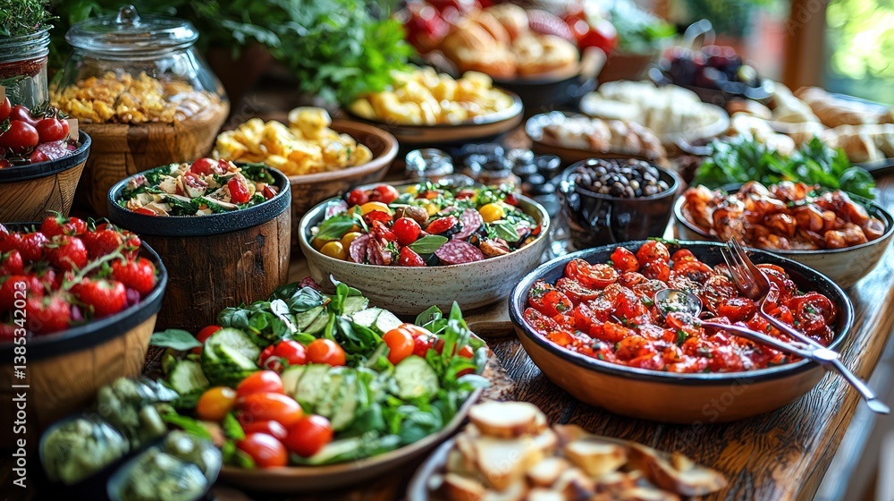 Abundant buffet of fresh salads and appetizers Abundant buffet of fresh salads and appetizers