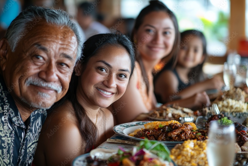 Multiple generations at family gathering. Multiethnic family dining together, Generative AI Multiple generations at family gathering. Multiethnic family dining together, Generative AI