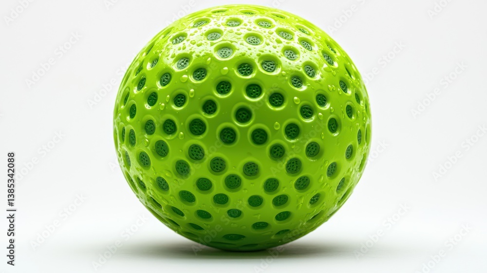Green sphere with dimples, studio shot, white background, 3D render, texture design Green sphere with dimples, studio shot, white background, 3D render, texture design
