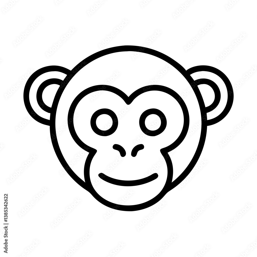 Monkey face vector illustration, cute monkey head drawing, animal icon, primate outline, zoo animal design Monkey face vector illustration, cute monkey head drawing, animal icon, primate outline, zoo animal design