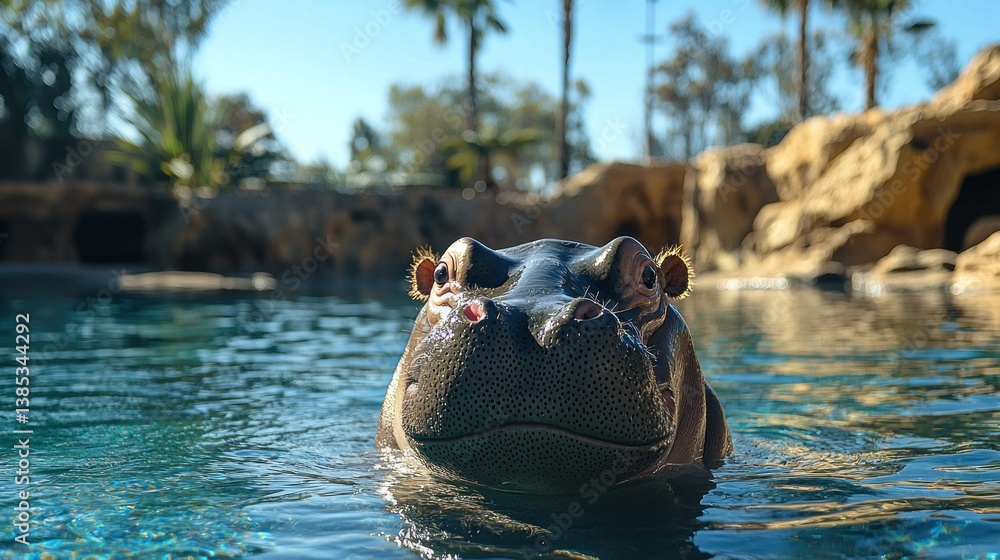 Fototapeta premium Hippopotamus in a Pool at a Zoo