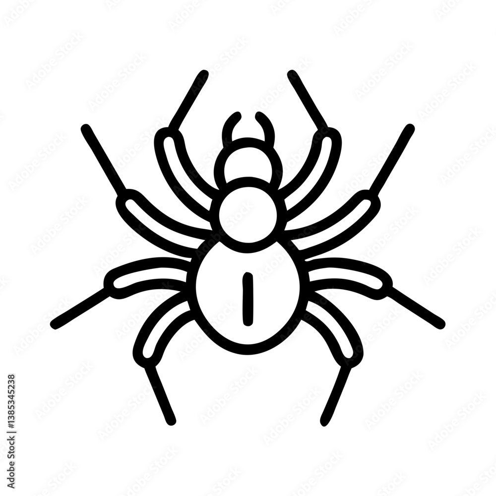Spider outline vector illustration, arachnid insect with eight legs, halloween spider icon, creepy crawly art Spider outline vector illustration, arachnid insect with eight legs, halloween spider icon, creepy crawly art