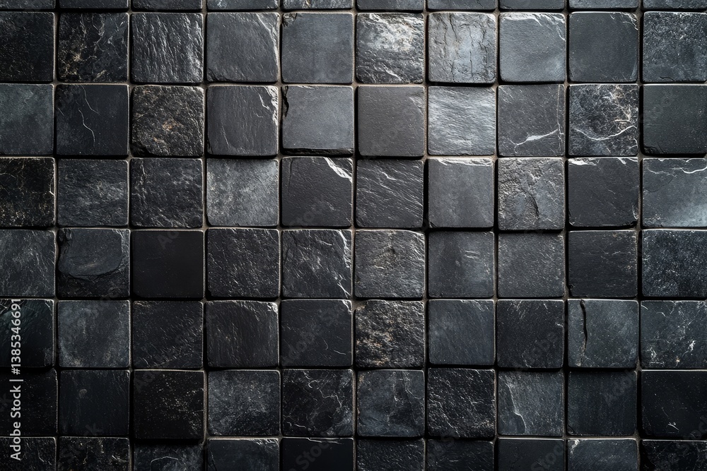 Dark black ceramic wall chequered and floor tiles mosaic background in bathroom. Design pattern geometric with grid wallpaper texture decoration pool, Generative AI Dark black ceramic wall chequered and floor tiles mosaic background in bathroom. Design pattern geometric with grid wallpaper texture decoration pool, Generative AI