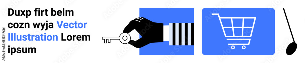 Hand holding key suggests access or security. Shopping cart conveys online shopping or e-commerce. Ideal for security, e-commerce, access control, technology, shopping platforms, digital Hand holding key suggests access or security. Shopping cart conveys online shopping or e-commerce. Ideal for security, e-commerce, access control, technology, shopping platforms, digital