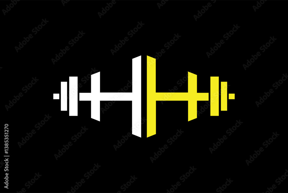 Letter H, HH Logo Vector with barbell - Fitness gym logo vector. Letter H, HH Logo Vector with barbell - Fitness gym logo vector.