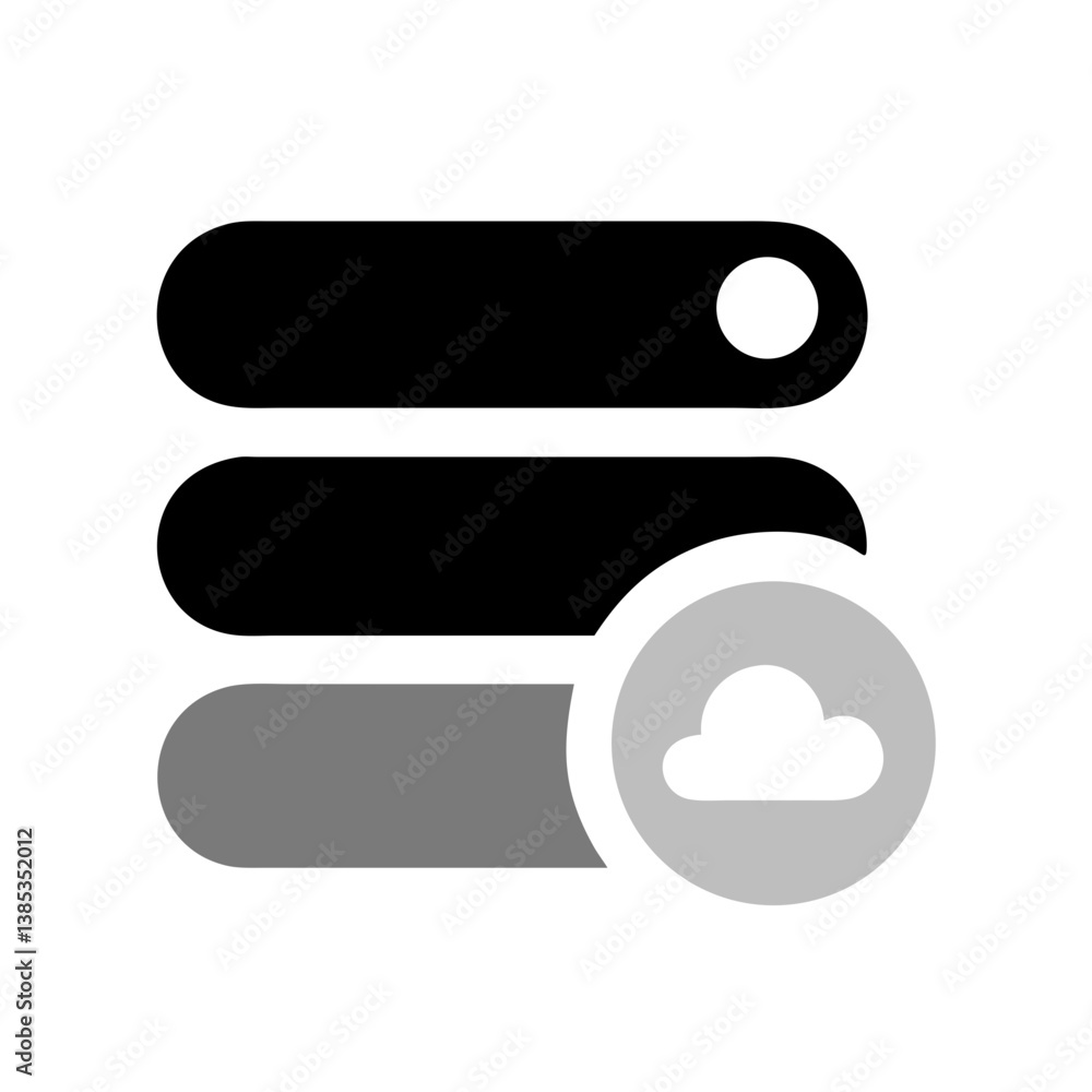 Cloud storage server stack icon with upload symbol Cloud storage server stack icon with upload symbol