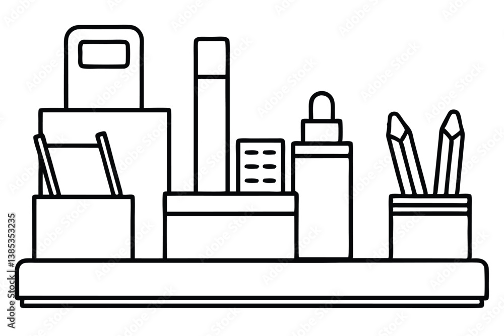 Desk Organizer Line Art Illustration Creative Design for Workspace Desk Organizer Line Art Illustration Creative Design for Workspace