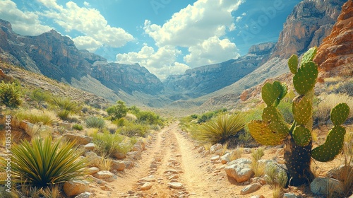 Desert Trail Adventure: Scenic Path Through Majestic Mountains and Cacti