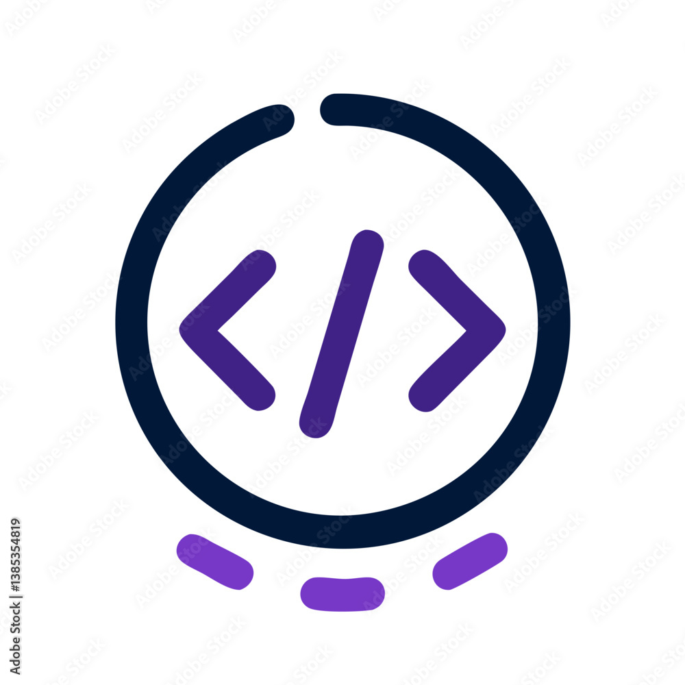 Code symbol in circle with dotted base flat icon Code symbol in circle with dotted base flat icon