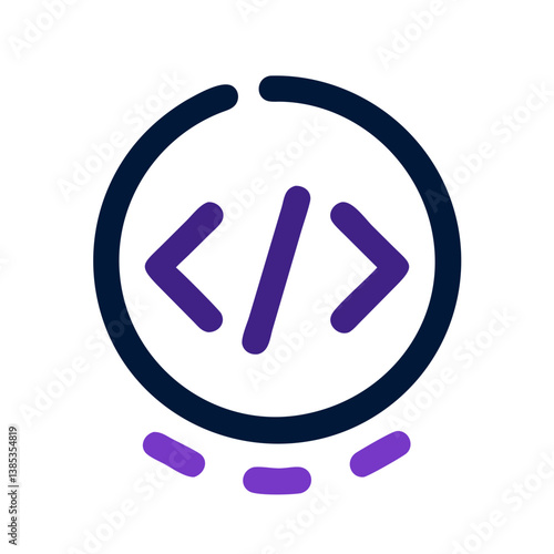 Code symbol in circle with dotted base flat icon