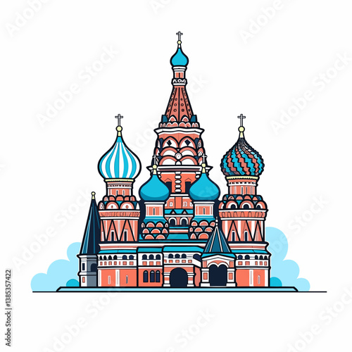 Saint Basil's Cathedral hand-drawn comic illustration. Cathedral of Vasily the Blessed. Vector doodle style cartoon illustration
