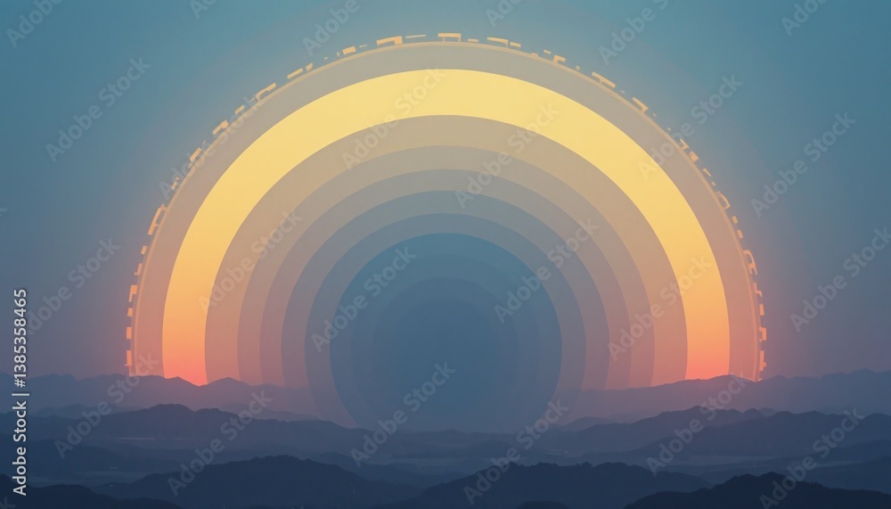 Fototapeta premium Spectacular sunrise rainbow over mountains nature photography calm landscape vibrant colors serene viewpoint inspirational concept