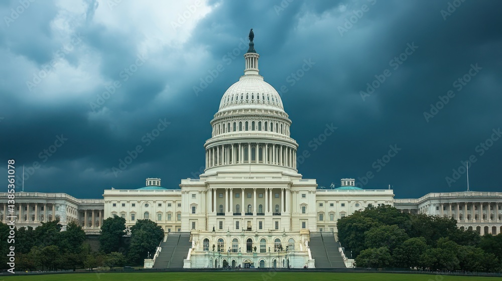 Naklejka premium US Capitol Building under stormy sky