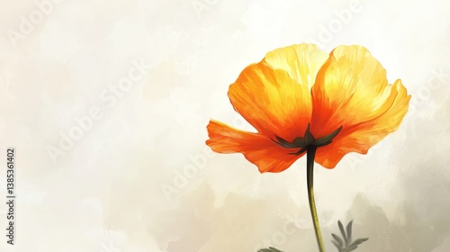 Orange poppy, soft light, artistic floral painting, background, possible use greeting card