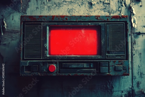 Retro CCTV or VHS video white noise background texture with red recording indicator. Vintage horizontal scanlines with vignette border. Grungy distressed horror film backdrop 8k 16:9 3D, Generative AI