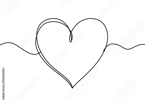 A single-line heart drawing, a minimalist symbol of love and connection, gracefully flowing across the canvas in a simple, elegant style.