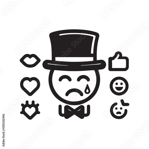 Gentleman in a top hat with mustache in cartoon illustration style
