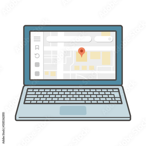 googleマップが表示されたパソコンのイラスト