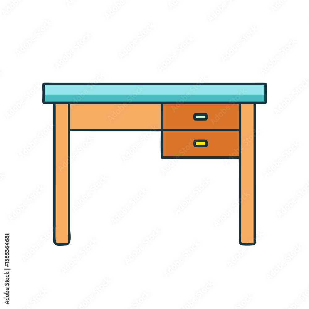 Illustration of a wooden office desk with drawers for study room and home office furniture design idea Illustration of a wooden office desk with drawers for study room and home office furniture design idea