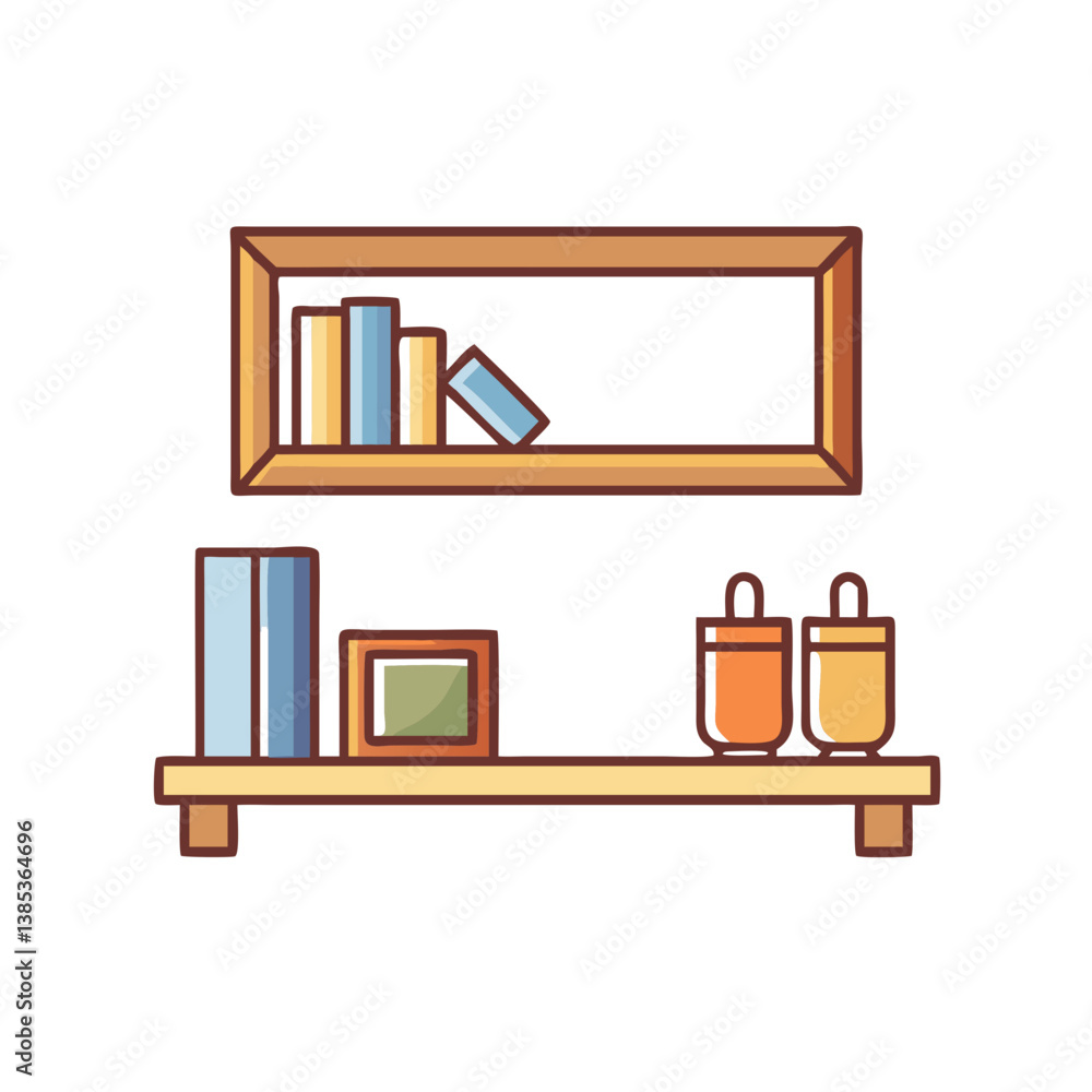 custom made wallpaper toronto digitalIllustration of wooden wall shelves with books and decorative items for home decor design style