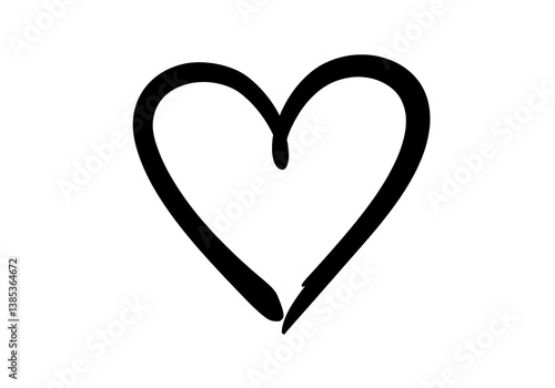 A hand-drawn heart symbol expressing pure love and affection, a bold black stroke against a stark white background.