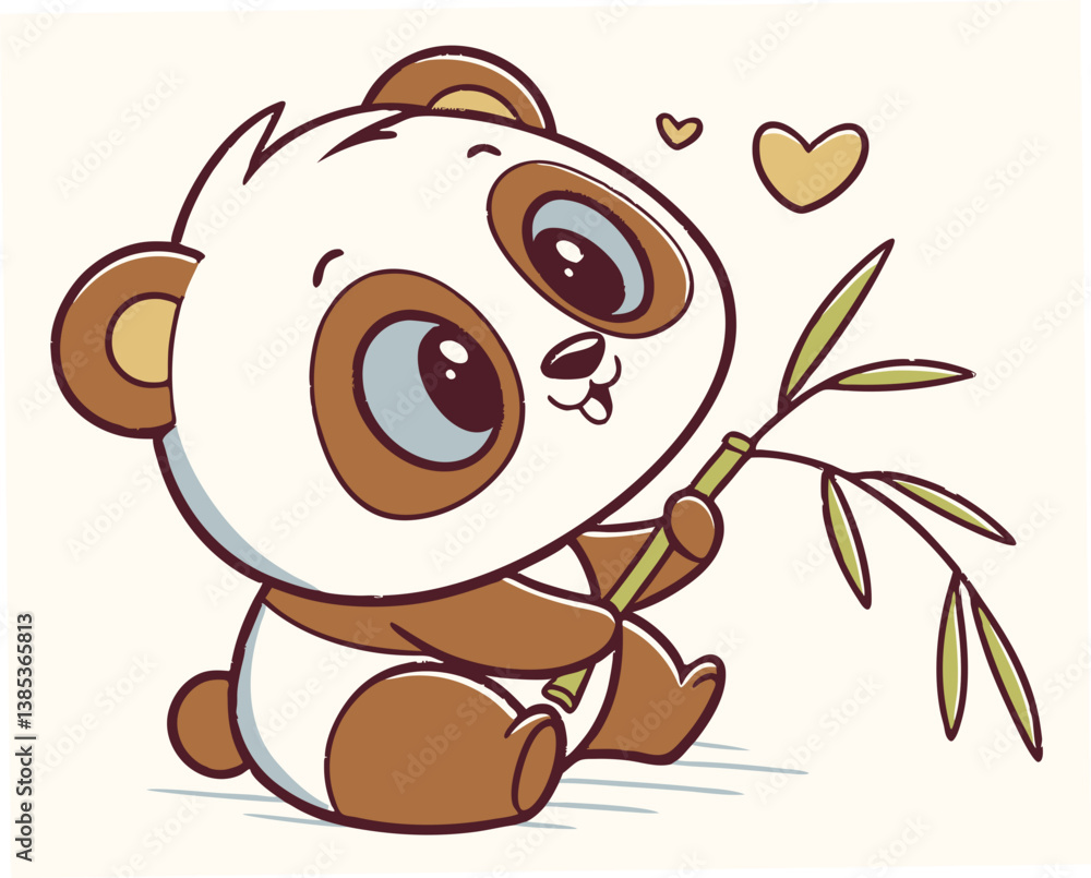 Obraz premium Cute panda expressing joy while holding bamboo 