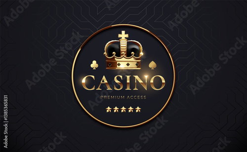 Elegant casino logo with a gold crown, luxury lettering, and playing card symbols on a dark background. Perfect for gambling websites, VIP promotions, and high-end casino branding
