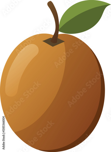 A high-quality vector of a Sapodilla (Chiku) with a soft brown texture, set against a white background 