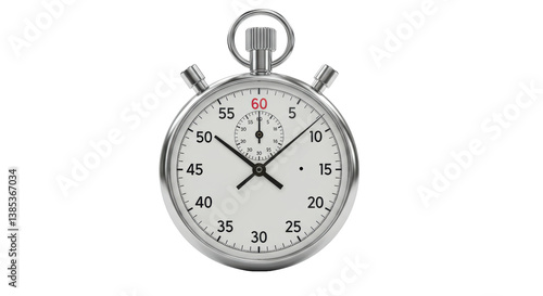Isolated Chrome Stopwatch with Classic Dial Design