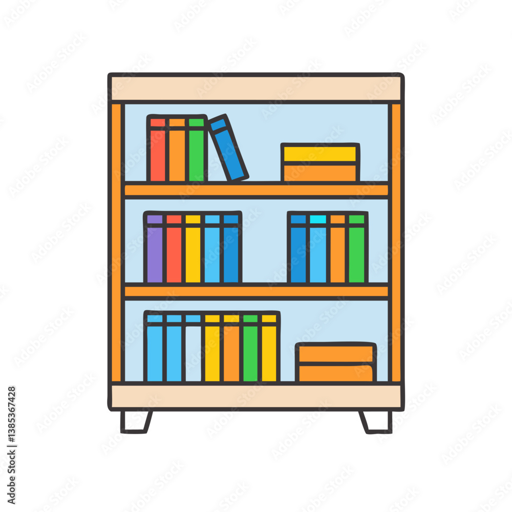Illustration of a bookshelf bookcase with books for home library and office storage furniture design vector Illustration of a bookshelf bookcase with books for home library and office storage furniture design vector