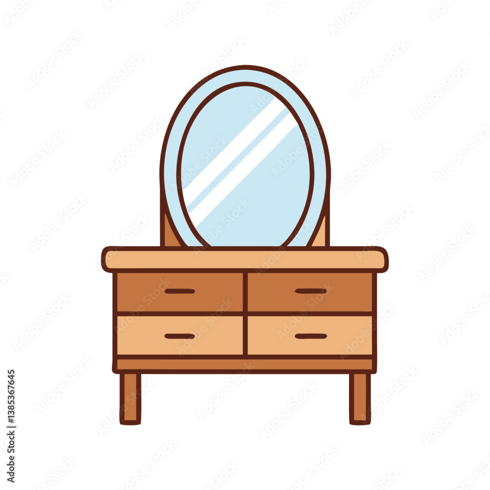 Illustration of vanity table with oval mirror and drawers for bedroom furniture decor and design ideas Illustration of vanity table with oval mirror and drawers for bedroom furniture decor and design ideas