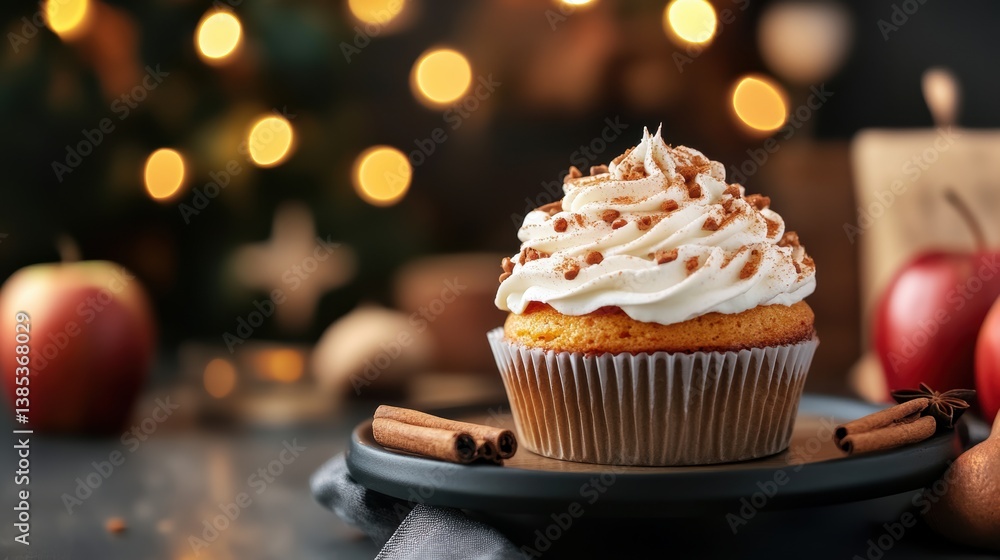 fall baking scene, pumpkin spice cakes with cream cheese frosting in a cozy farmhouse kitchen, surrounded by apples, cinnamon, and glowing lights fall baking scene, pumpkin spice cakes with cream cheese frosting in a cozy farmhouse kitchen, surrounded by apples, cinnamon, and glowing lights