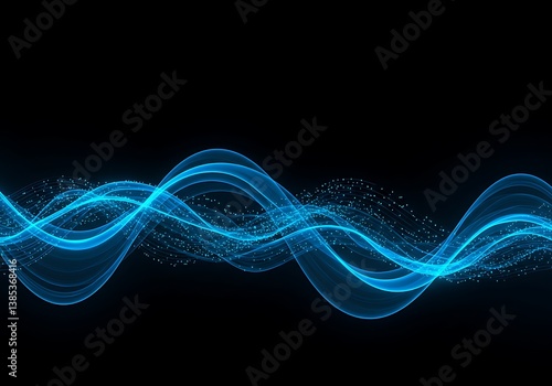 Celestial Ocean: Serene blue waves dance across a dark night sky, shimmering with ethereal stardust.