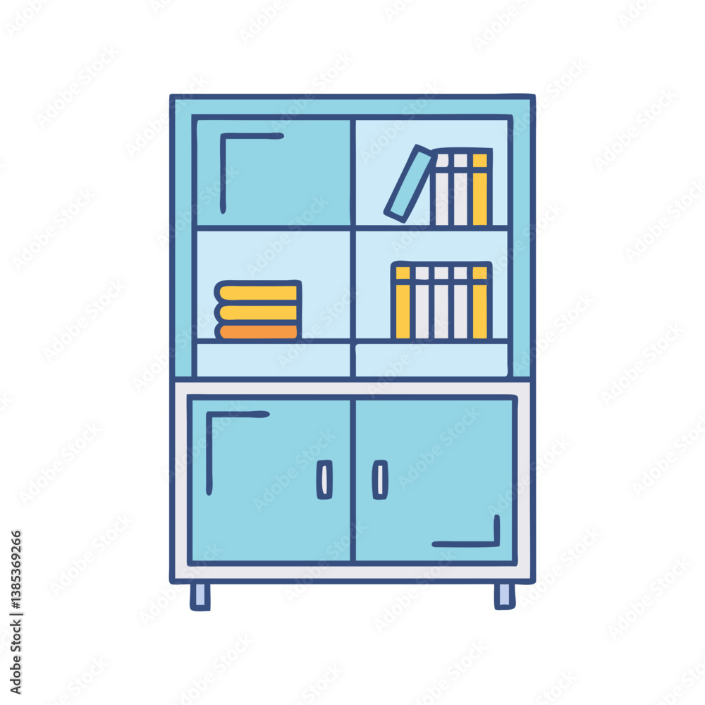 Illustration of a blue bookcase with books for home library and office furniture storage solution Illustration of a blue bookcase with books for home library and office furniture storage solution