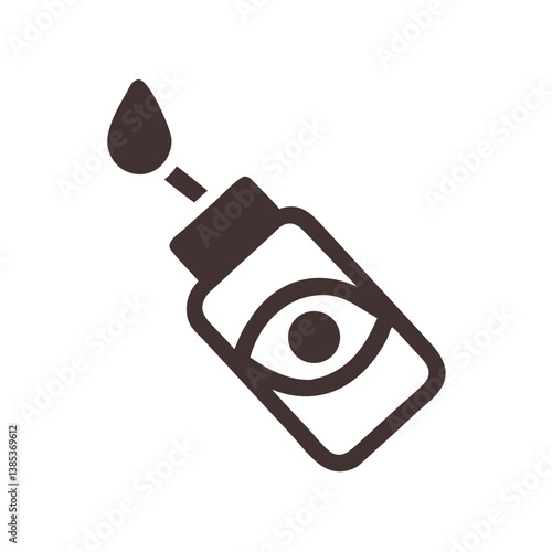 Eye drops bottle icon with drop and eye symbol in minimalistic style for medical design