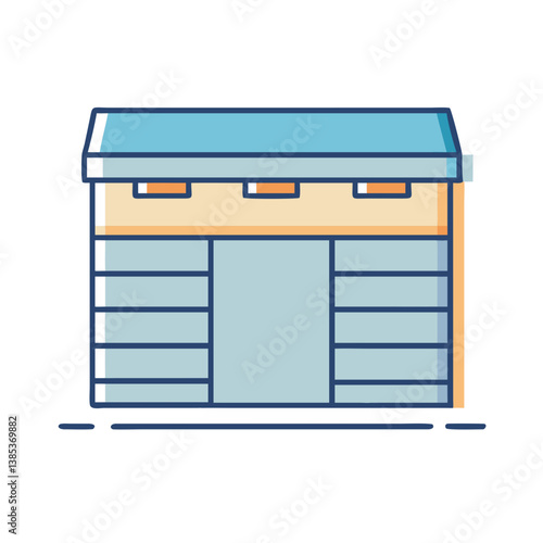 Illustration of a storage unit building with blue roof for self storage and commercial storage needs today