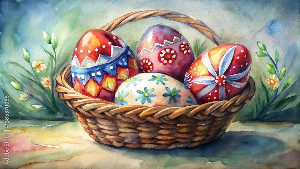 Fototapeta premium Decorated Easter Eggs in Basket