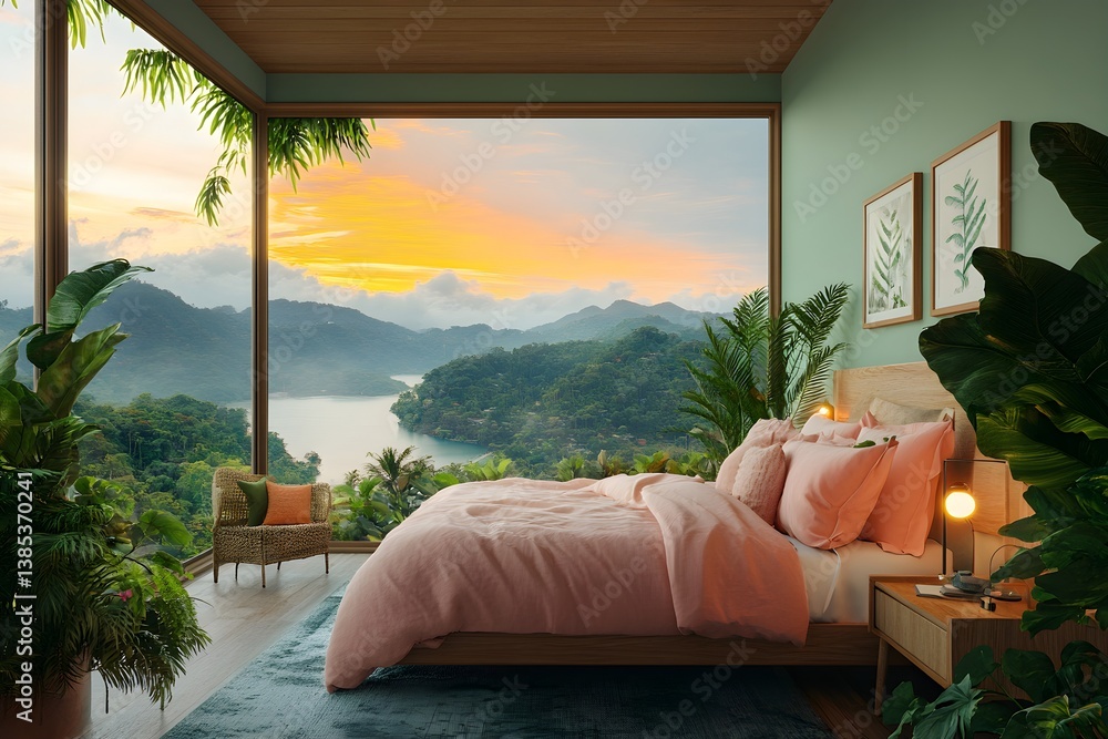 A soft and whimsical bedroom interior featuring pastel pink accents, creating a dreamy, cozy, and feminine atmosphere with delicate decor.