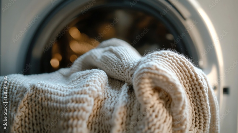 Fototapeta premium Cozy cream-colored knit sweater in a washing machine cycle