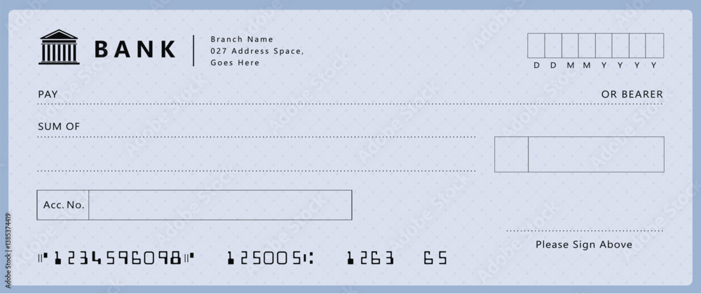 Bank check, vector blank money cheque, checkbook template with guilloche pattern and fields. Currency payment coupon, money check background Bank check, vector blank money cheque, checkbook template with guilloche pattern and fields. Currency payment coupon, money check background