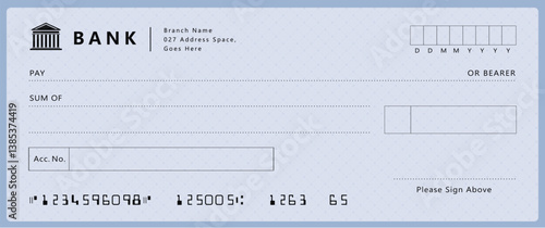 Bank check, vector blank money cheque, checkbook template with guilloche pattern and fields. Currency payment coupon, money check background