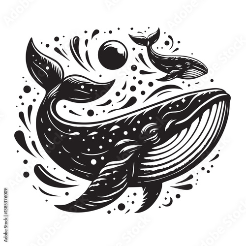 Whale black silhouette icon vector isolated on a white background whale silhouette