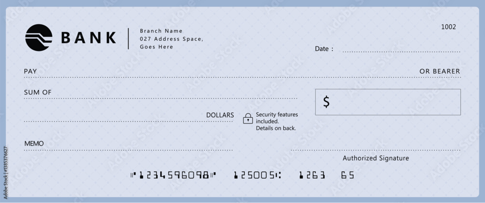 Bank check, vector blank money cheque, checkbook template with guilloche pattern and fields. Currency payment coupon, money check background Bank check, vector blank money cheque, checkbook template with guilloche pattern and fields. Currency payment coupon, money check background