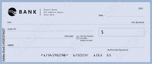 Bank check, vector blank money cheque, checkbook template with guilloche pattern and fields. Currency payment coupon, money check background
