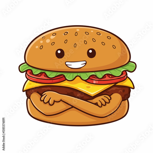 cute burger cartoon with arms