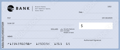 Bank check, vector blank money cheque, checkbook template with guilloche pattern and fields. Currency payment coupon, money check background