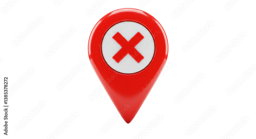 Isolated Red Map Pointer with Cross Symbol on White Isolated Red Map Pointer with Cross Symbol on White