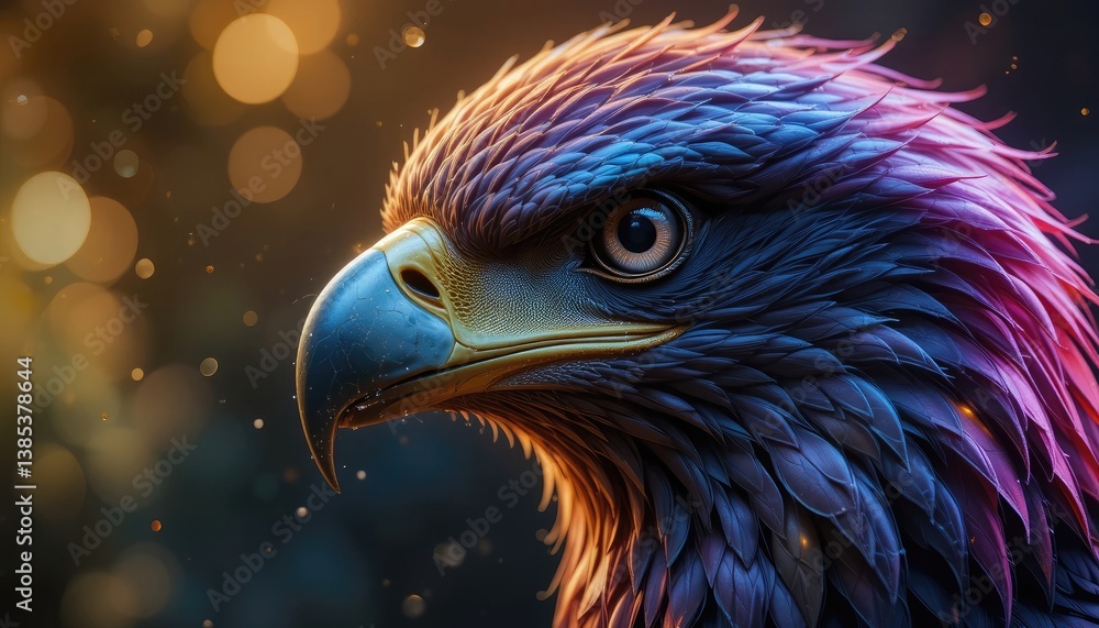 Obraz premium Detailed Eagle Head Close-up with Artistic Color Gradient and Bokeh