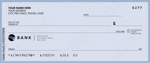 Bank check, vector blank money cheque, checkbook template with guilloche pattern and fields. Currency payment coupon, money check background